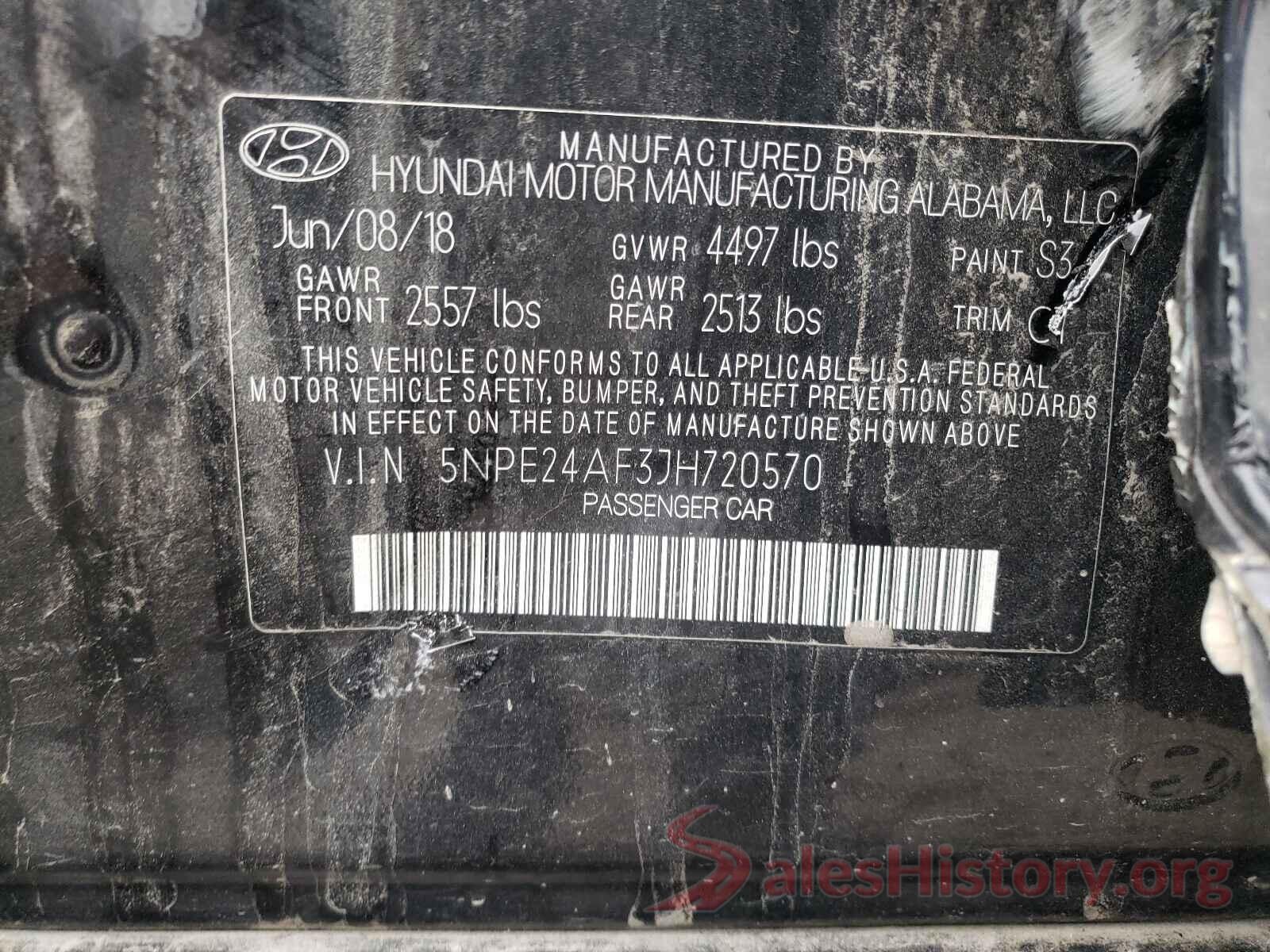 5NPE24AF3JH720570 2018 HYUNDAI SONATA