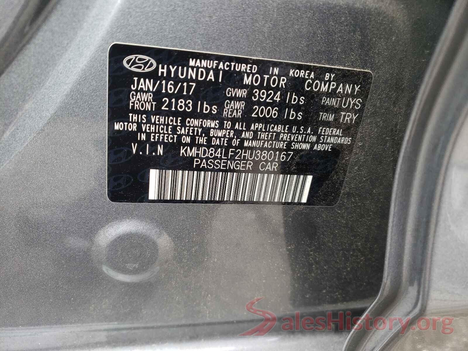 KMHD84LF2HU380167 2017 HYUNDAI ELANTRA