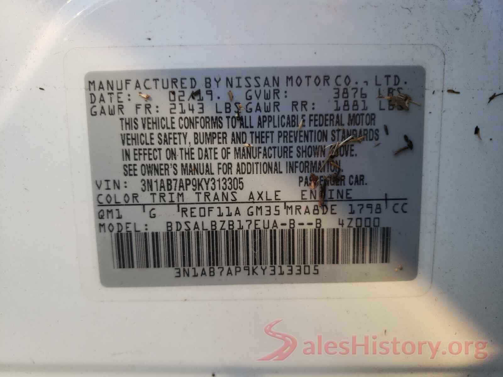 3N1AB7AP9KY313305 2019 NISSAN SENTRA