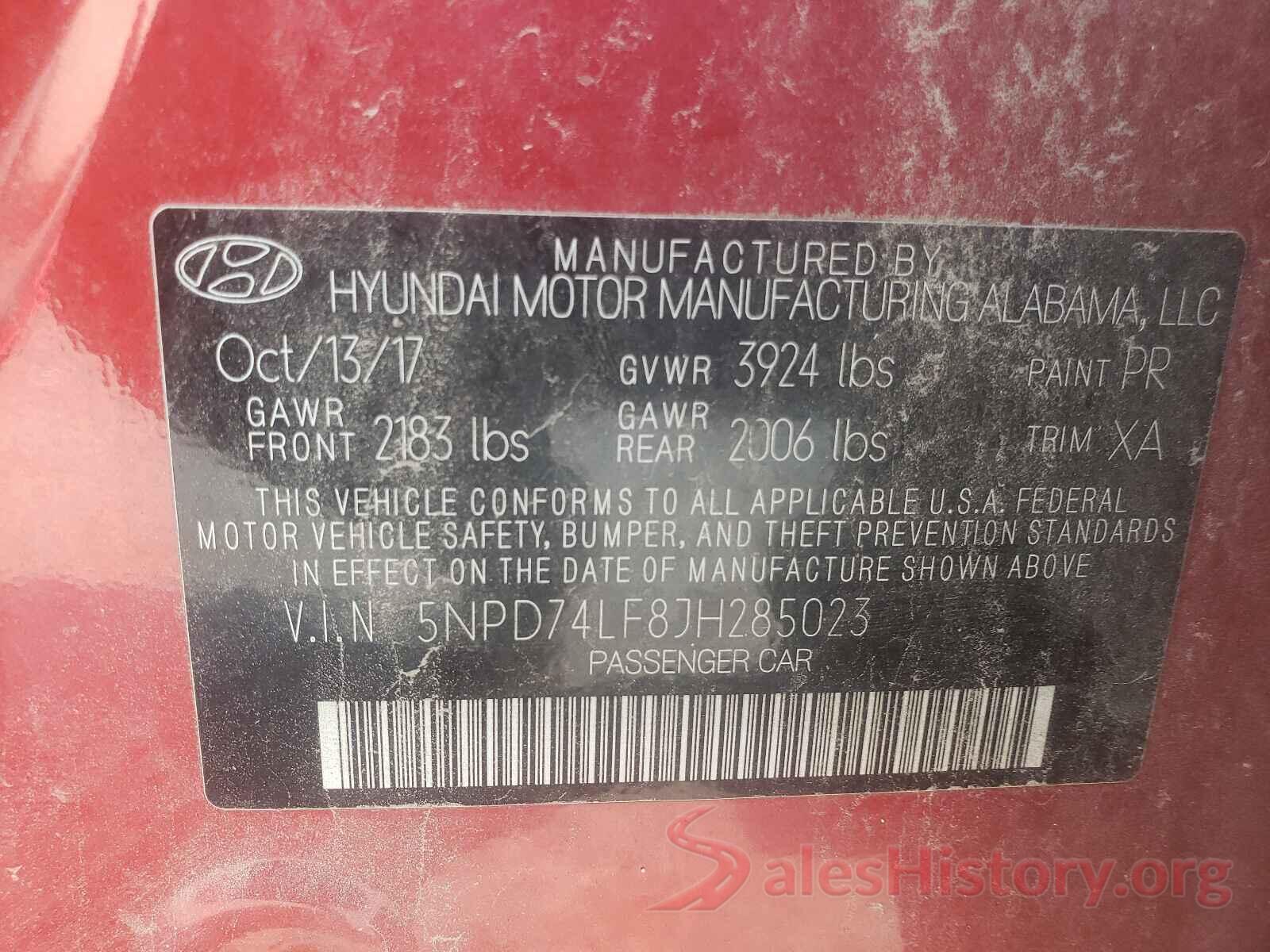 5NPD74LF8JH285023 2018 HYUNDAI ELANTRA