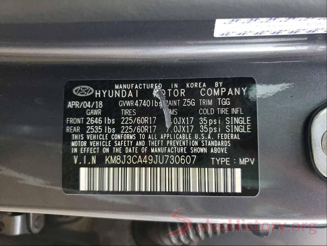 KM8J3CA49JU730607 2018 HYUNDAI TUCSON