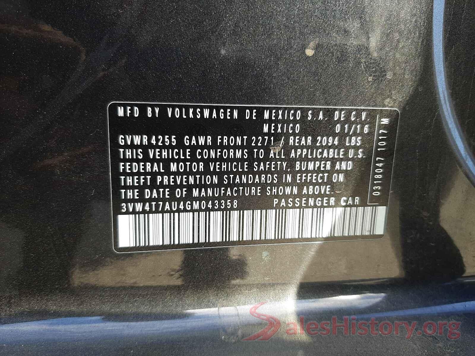 3VW4T7AU4GM043358 2016 VOLKSWAGEN GTI