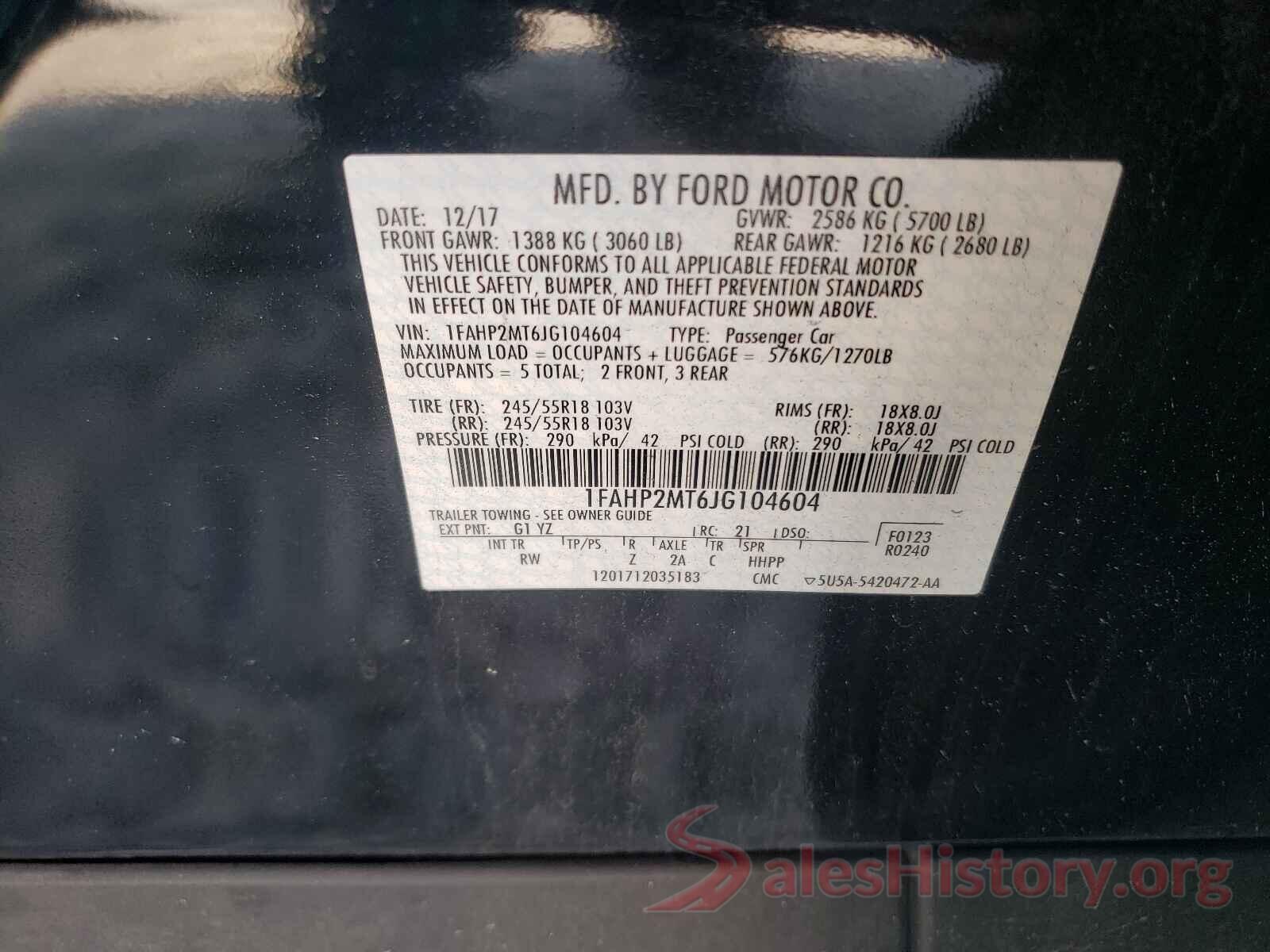 1FAHP2MT6JG104604 2018 FORD TAURUS