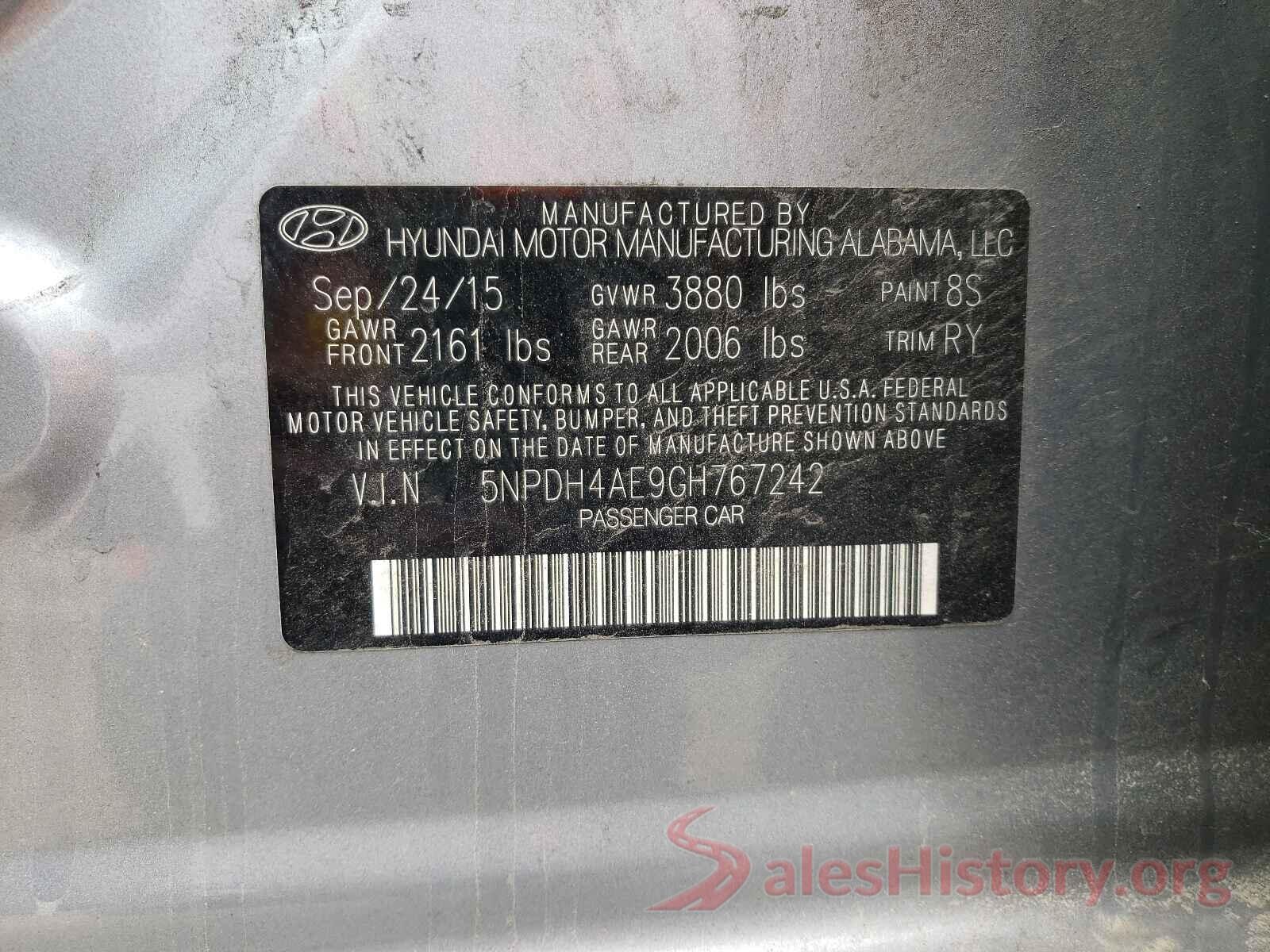 5NPDH4AE9GH767242 2016 HYUNDAI ELANTRA