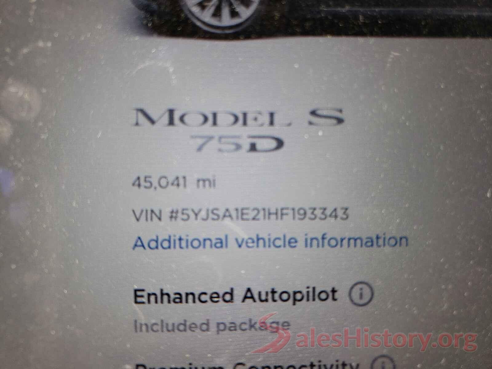 5YJSA1E21HF193343 2017 TESLA MODEL S