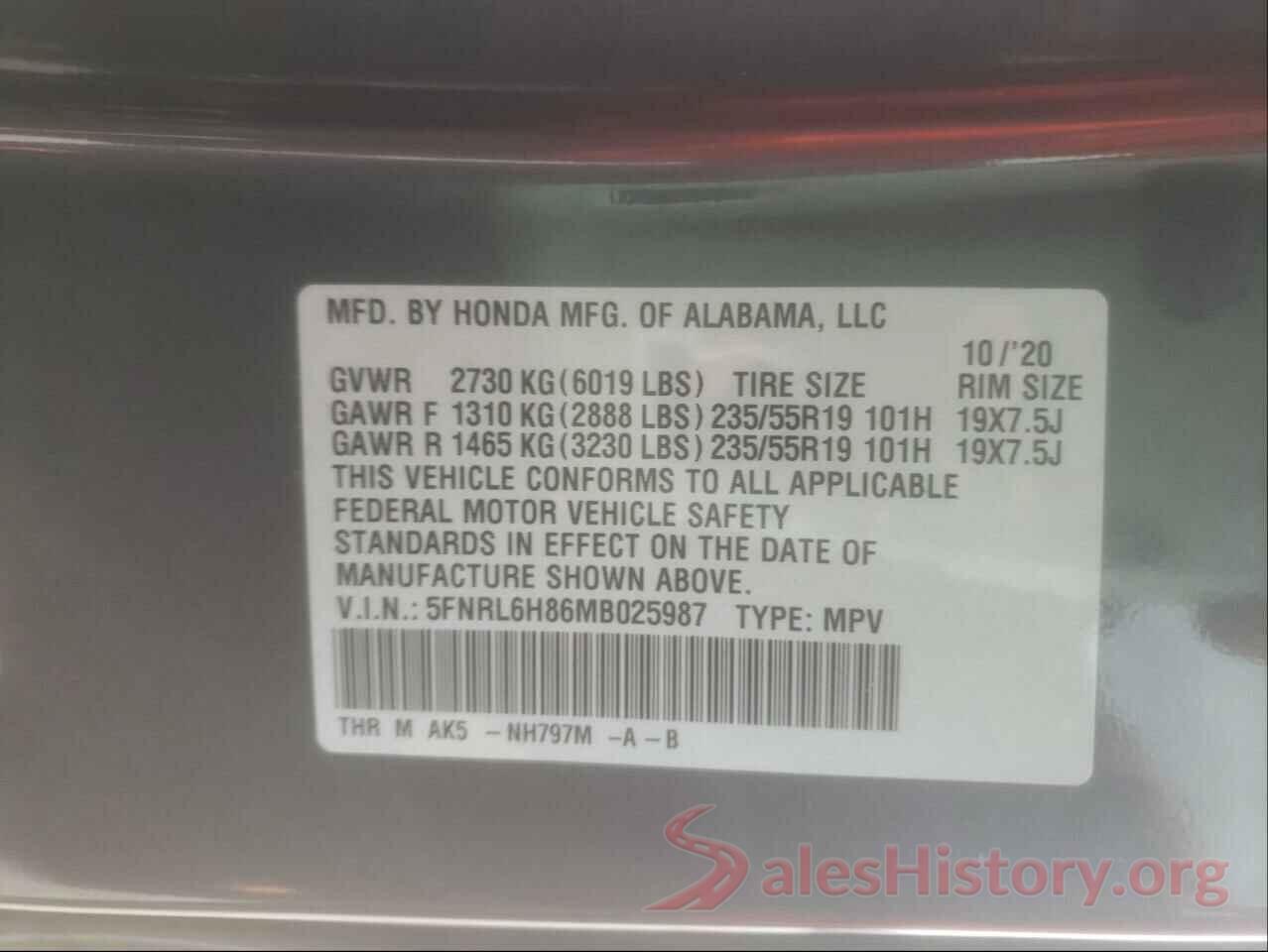 5FNRL6H86MB025987 2021 HONDA ODYSSEY