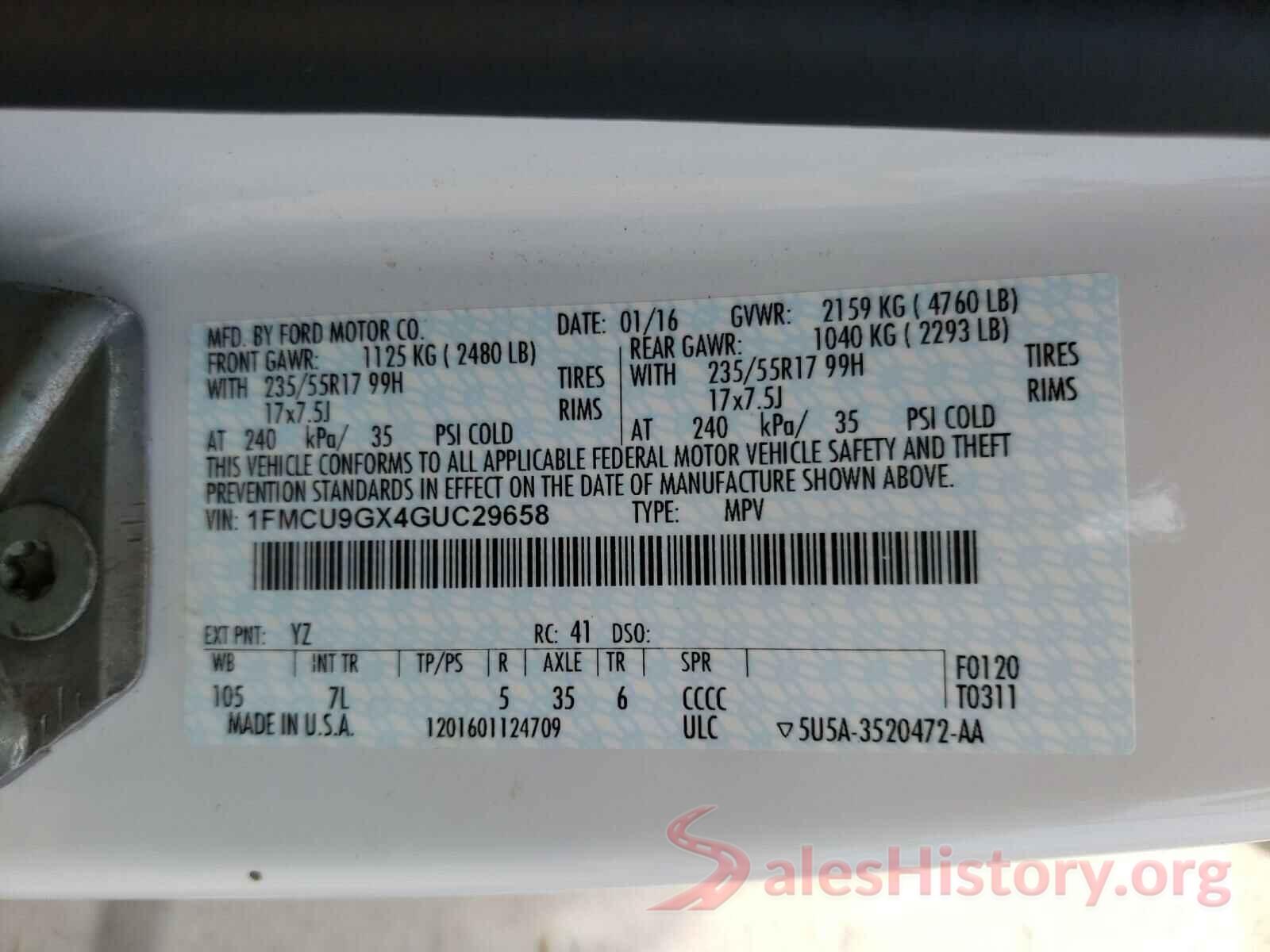 1FMCU9GX4GUC29658 2016 FORD ESCAPE