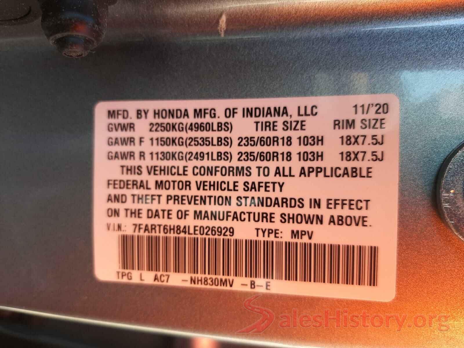 7FART6H84LE026929 2020 HONDA CRV