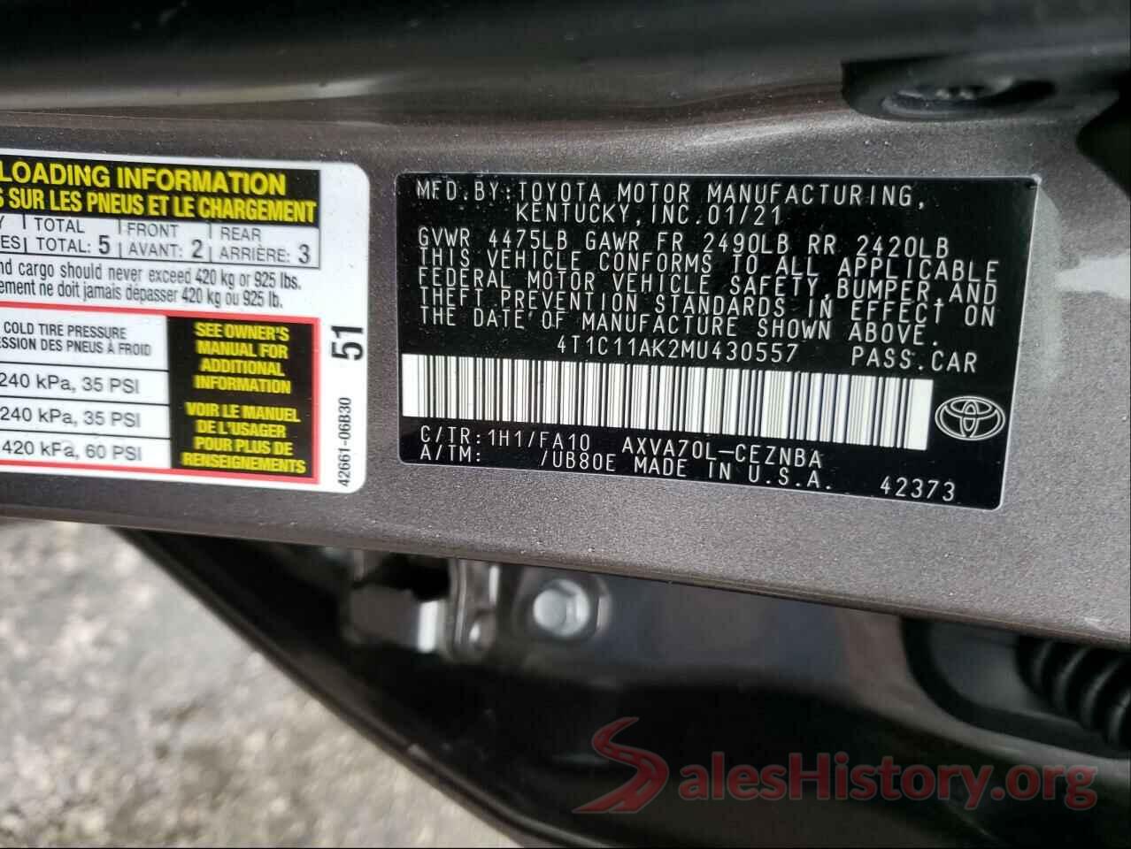 4T1C11AK2MU430557 2021 TOYOTA CAMRY