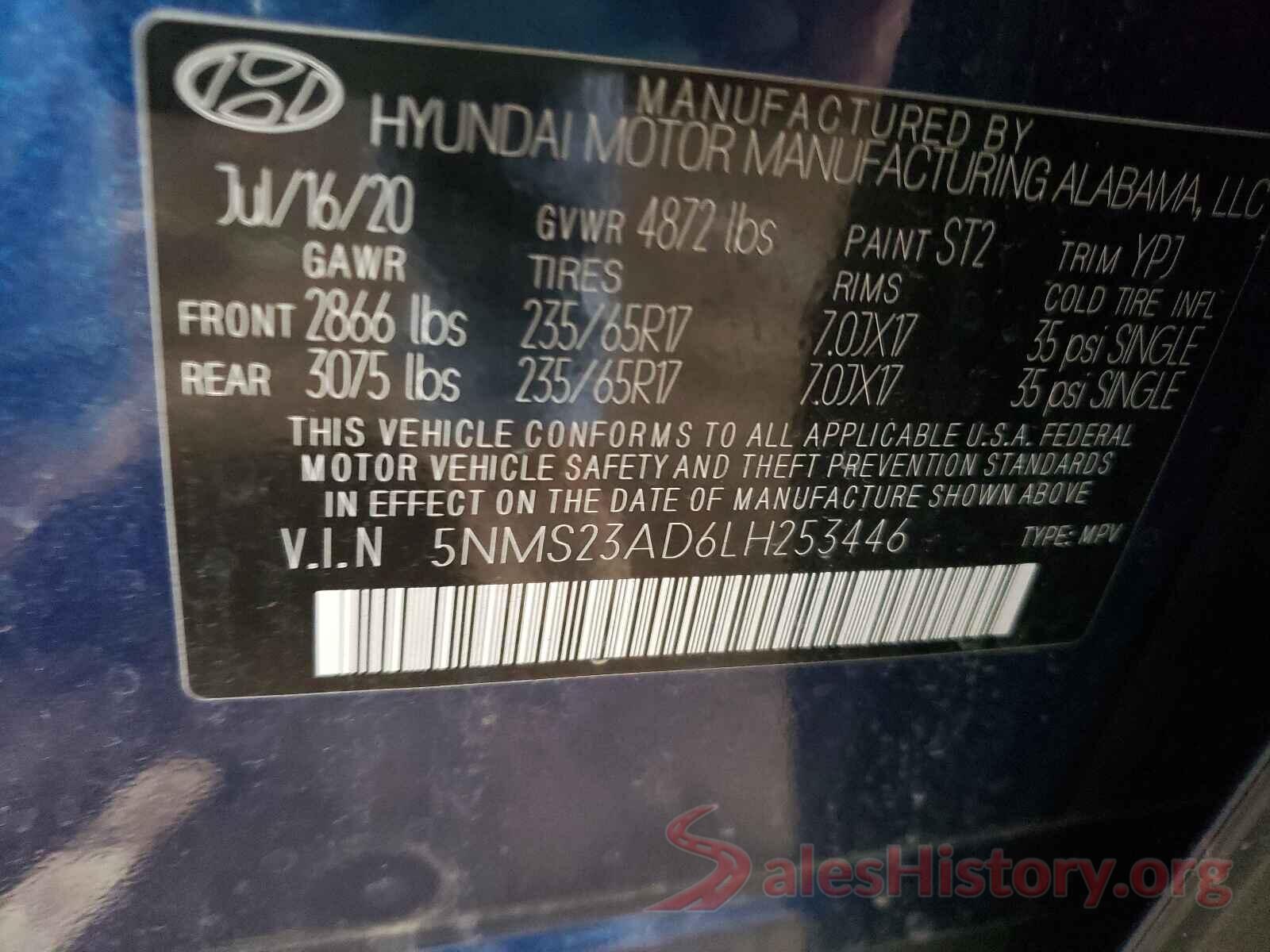 5NMS23AD6LH253446 2020 HYUNDAI SANTA FE