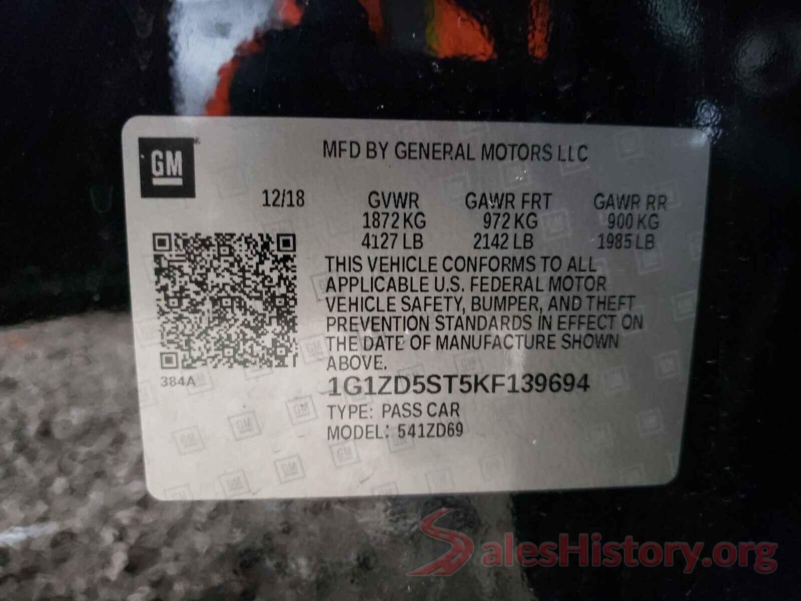 1G1ZD5ST5KF139694 2019 CHEVROLET MALIBU