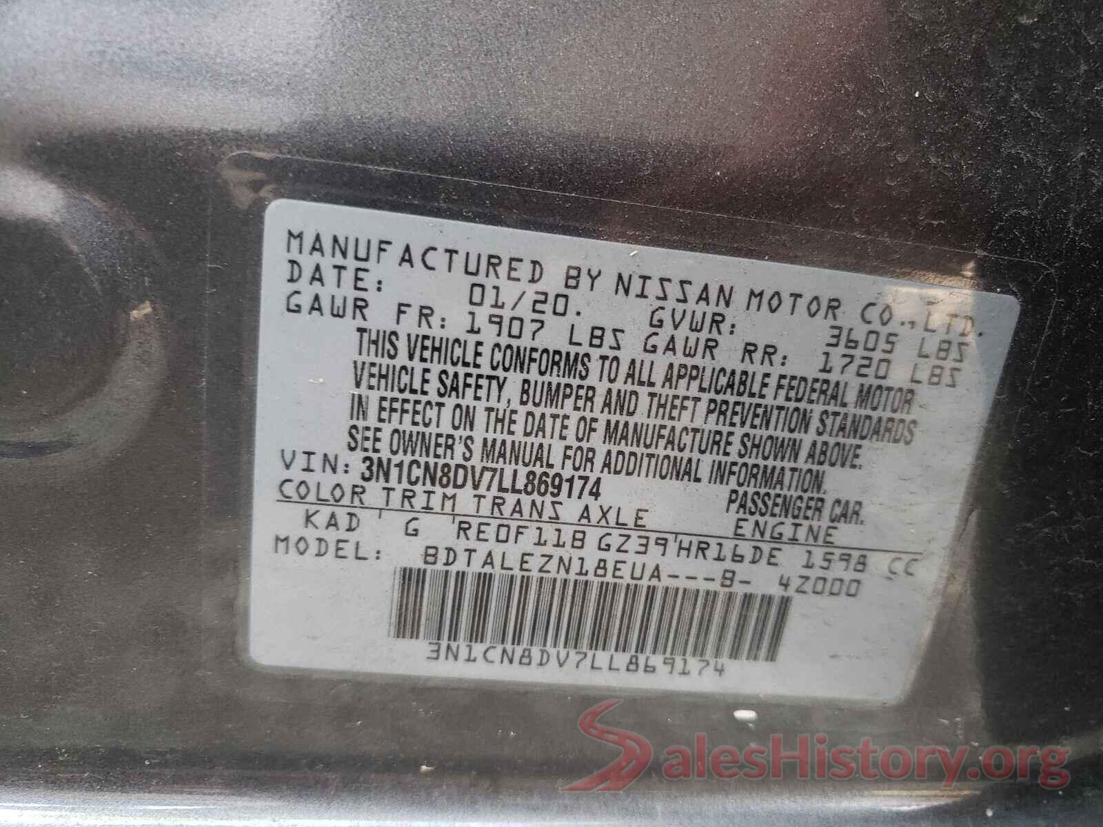 3N1CN8DV7LL869174 2020 NISSAN VERSA