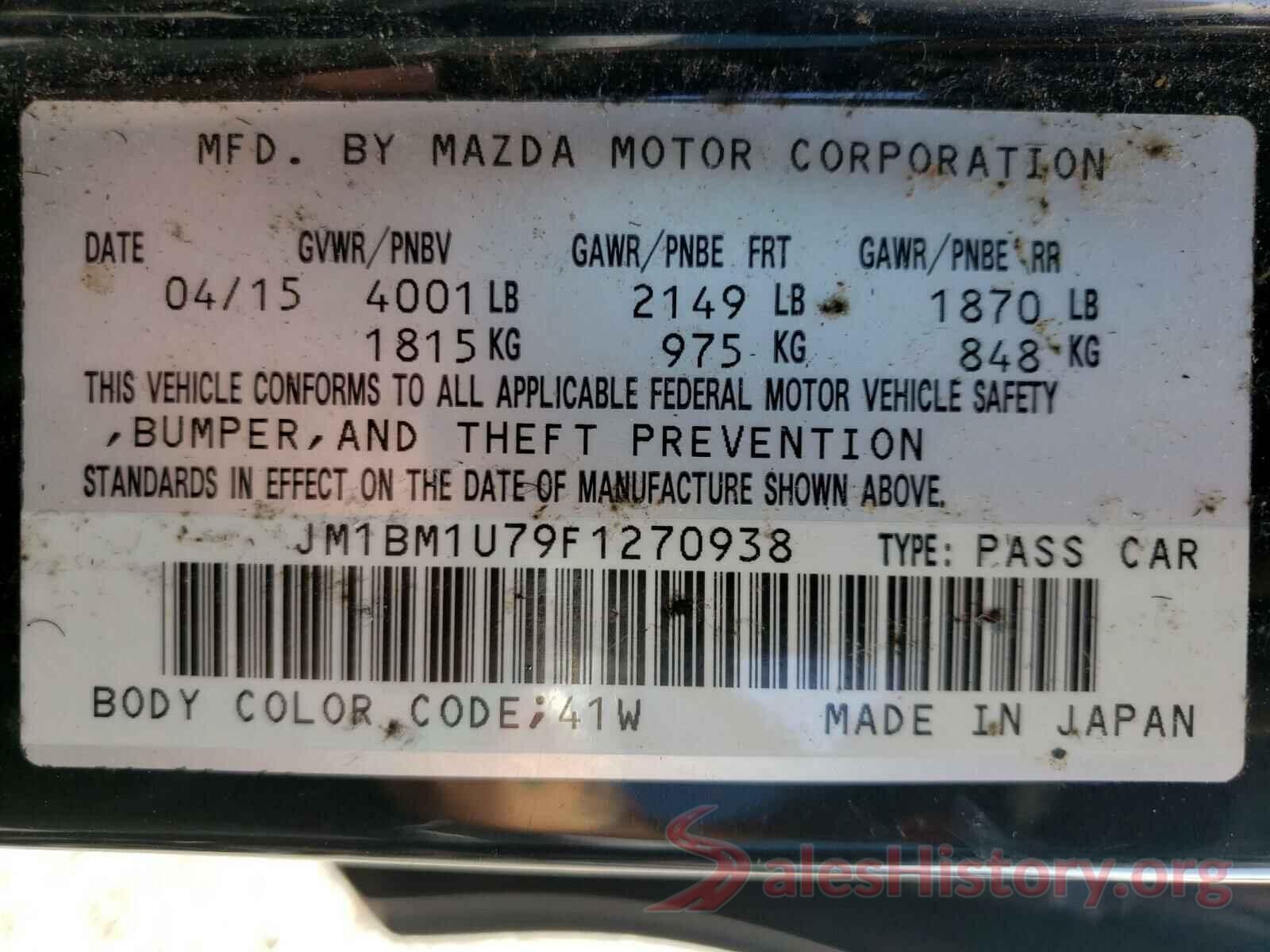 JM1BM1U79F1270938 2015 MAZDA 3