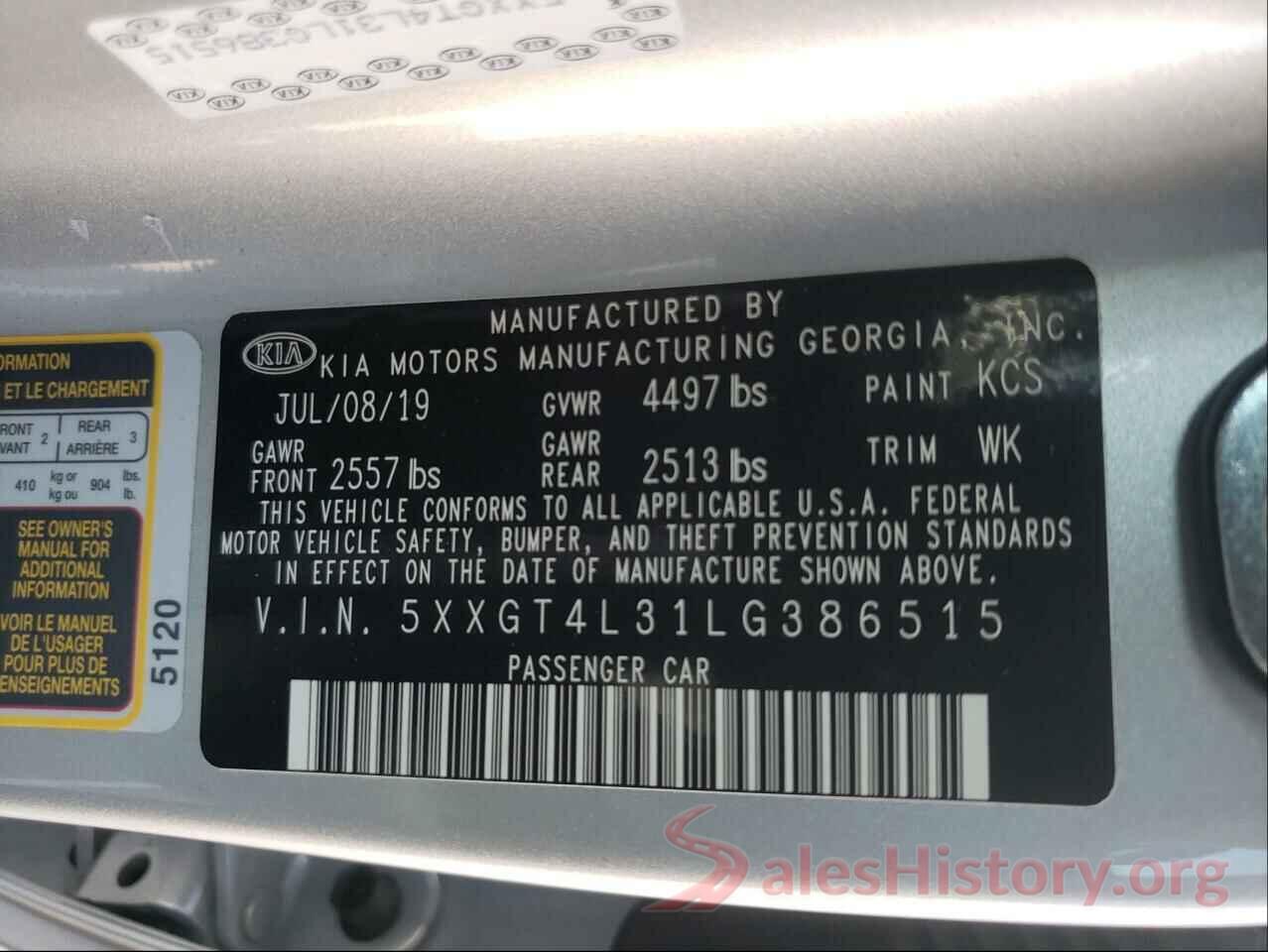 5XXGT4L31LG386515 2020 KIA OPTIMA