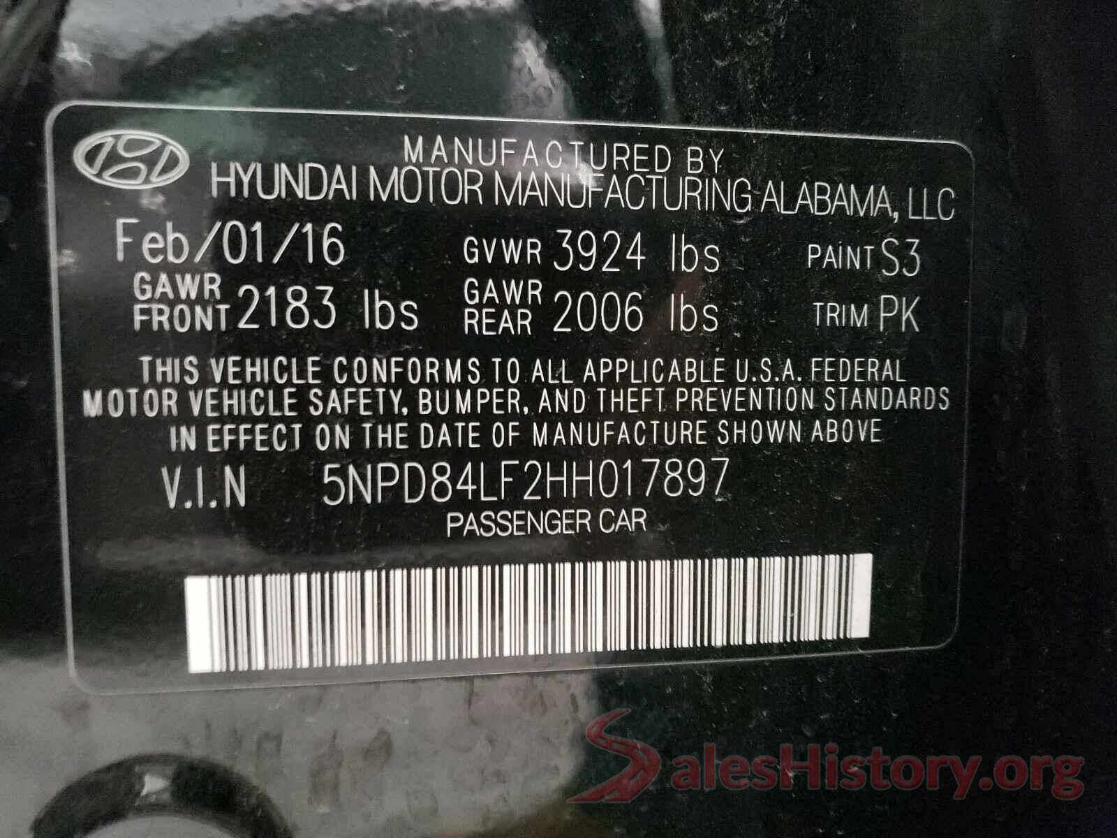 5NPD84LF2HH017897 2017 HYUNDAI ELANTRA