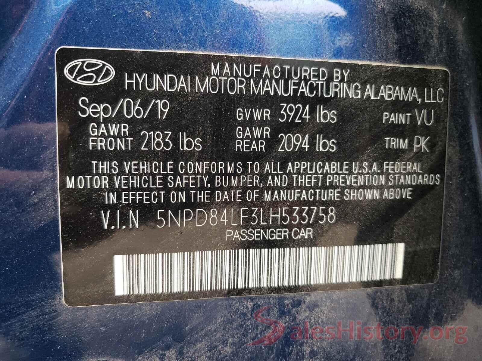 5NPD84LF3LH533758 2020 HYUNDAI ELANTRA