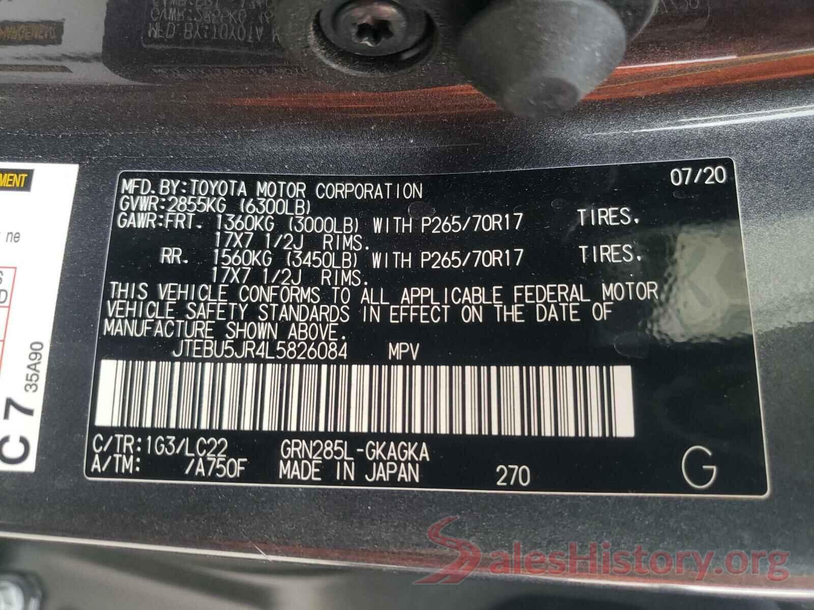 JTEBU5JR4L5826084 2020 TOYOTA 4RUNNER