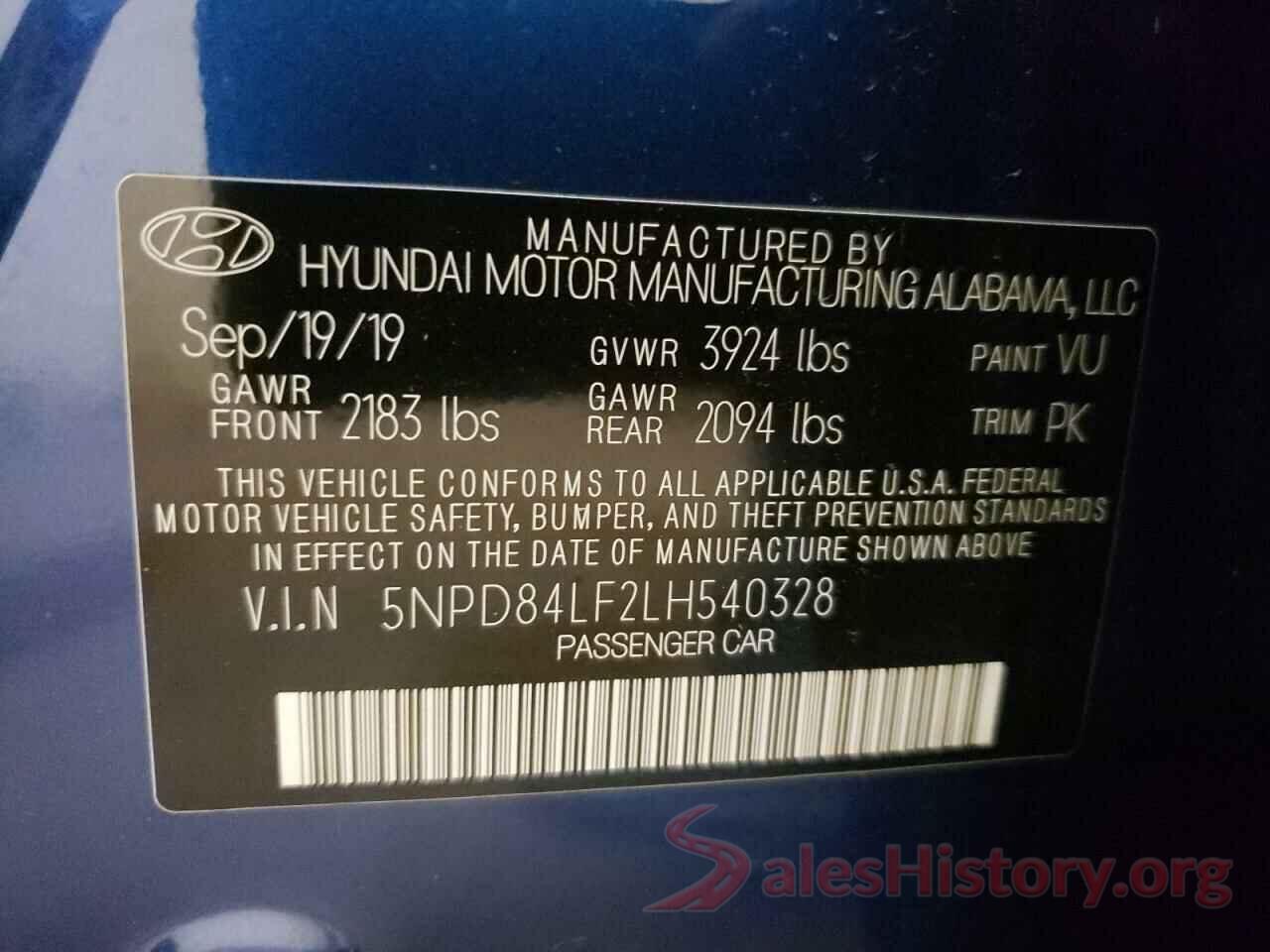 5NPD84LF2LH540328 2020 HYUNDAI ELANTRA