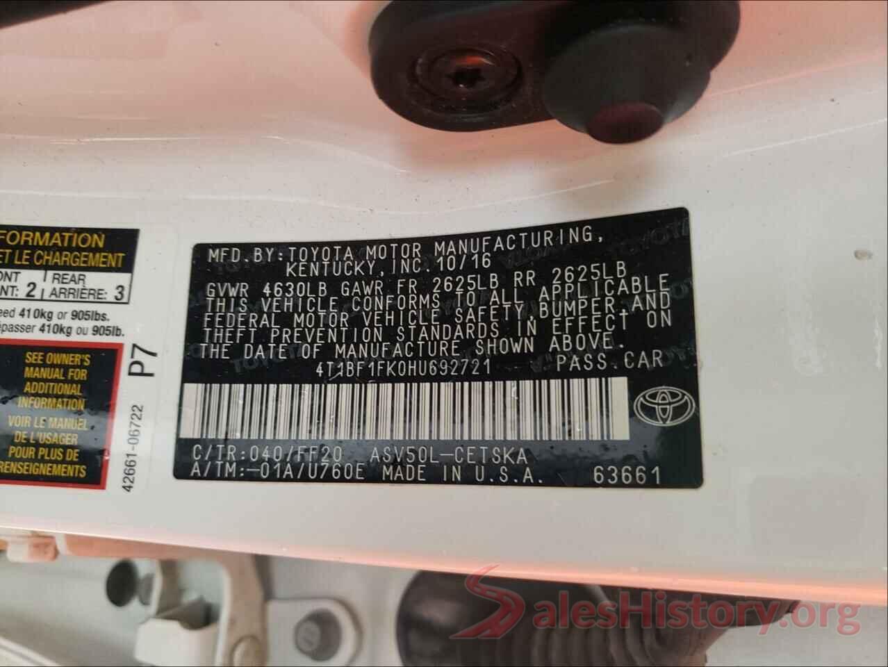 4T1BF1FK0HU692721 2017 TOYOTA CAMRY