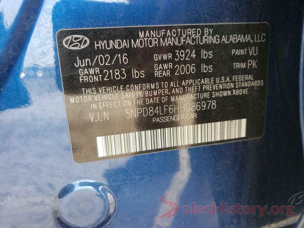 5NPD84LF6HH086978 2017 HYUNDAI ELANTRA