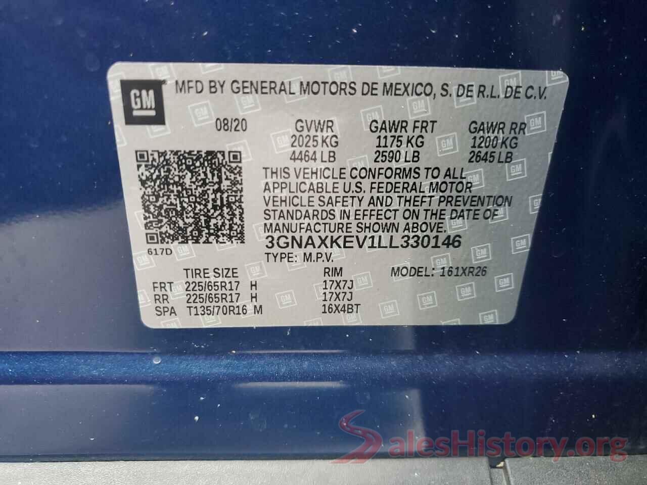 3GNAXKEV1LL330146 2020 CHEVROLET EQUINOX