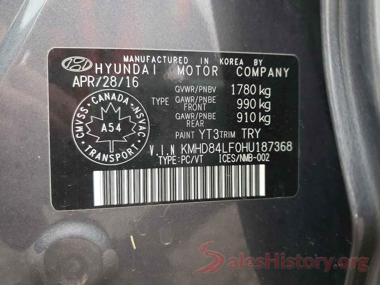 KMHD84LF0HU187368 2017 HYUNDAI ELANTRA