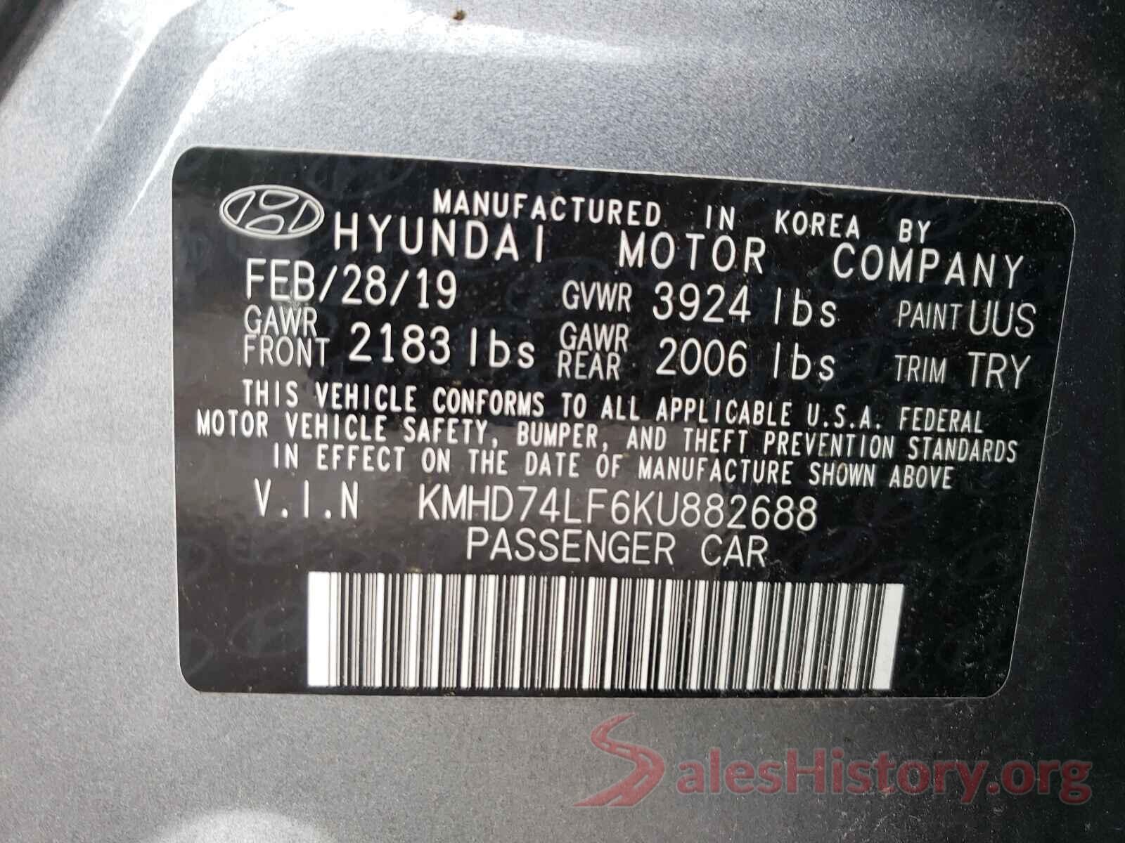 KMHD74LF6KU882688 2019 HYUNDAI ELANTRA