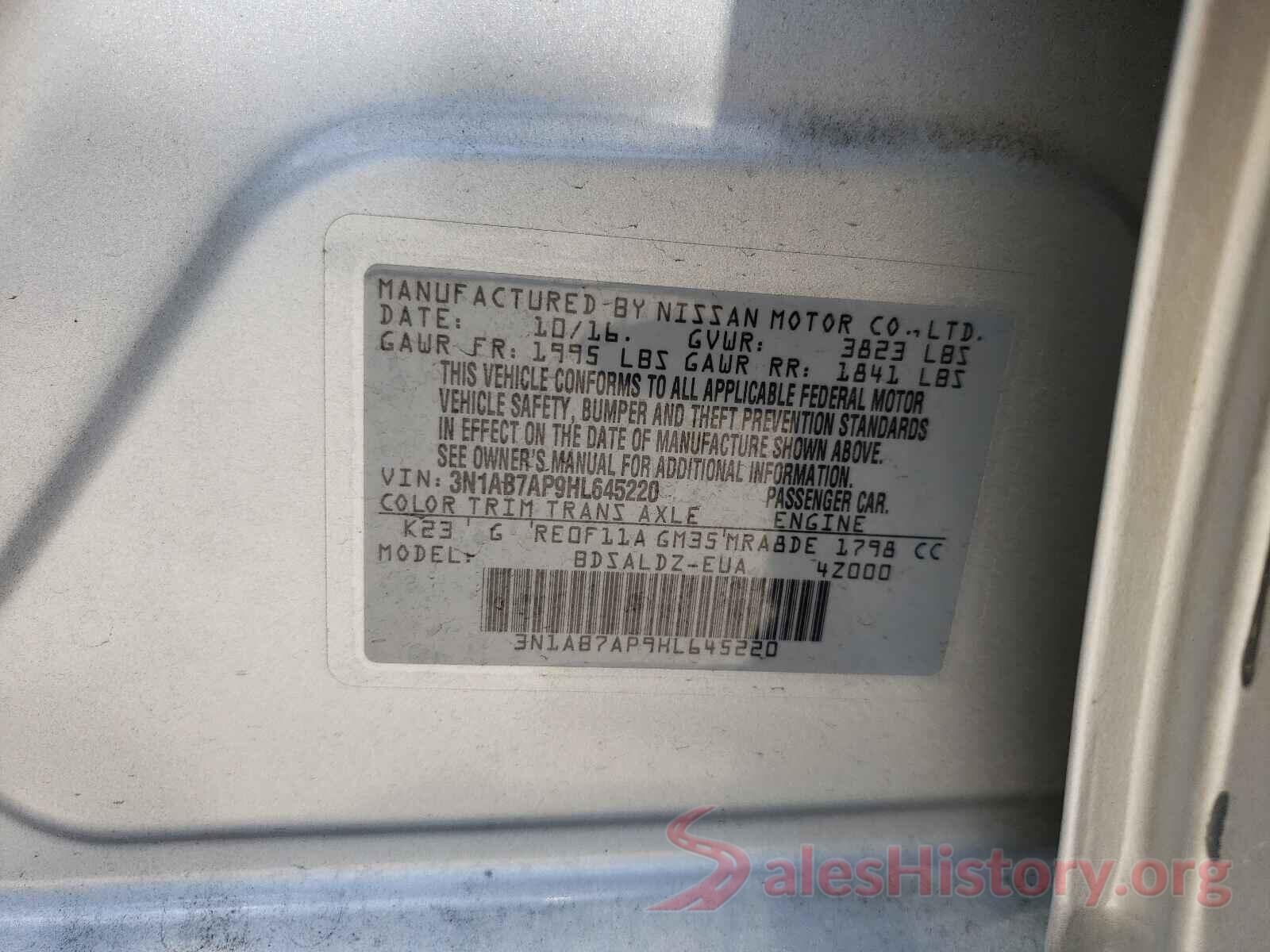 3N1AB7AP9HL645220 2017 NISSAN SENTRA