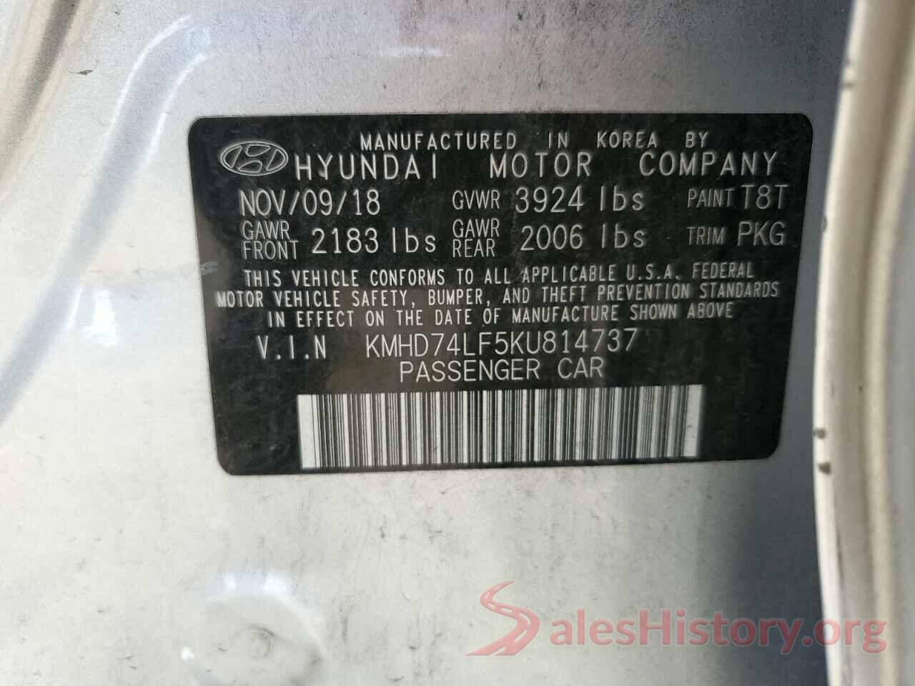 KMHD74LF5KU814737 2019 HYUNDAI ELANTRA