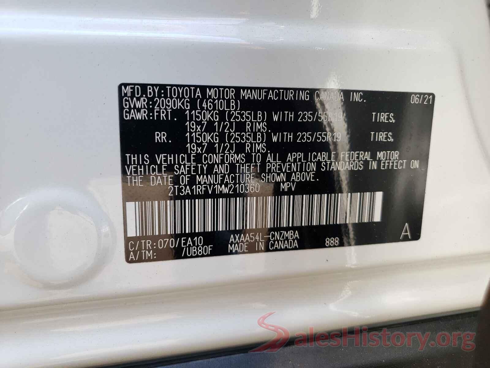 2T3A1RFV1MW210360 2021 TOYOTA RAV4