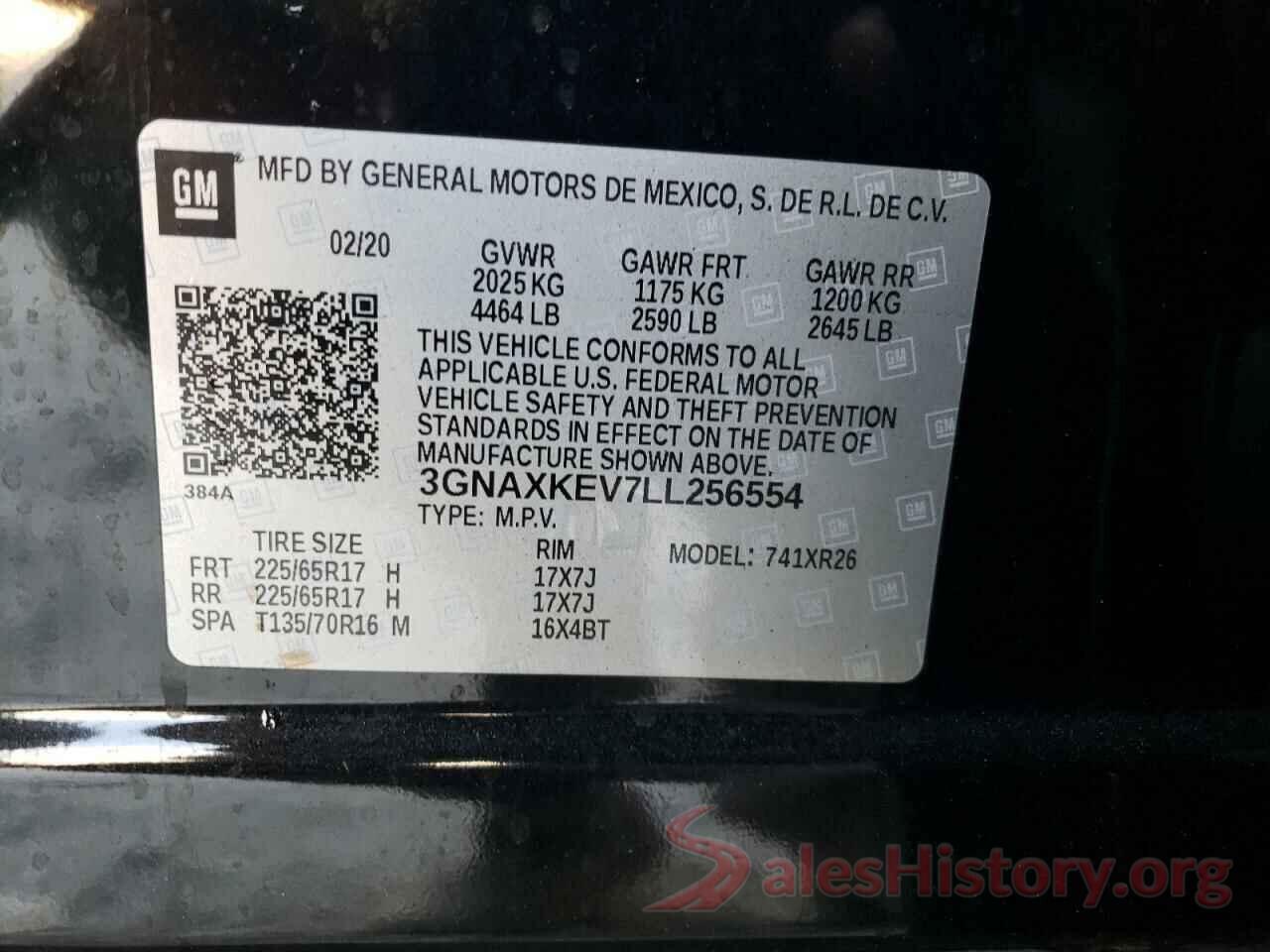 3GNAXKEV7LL256554 2020 CHEVROLET EQUINOX