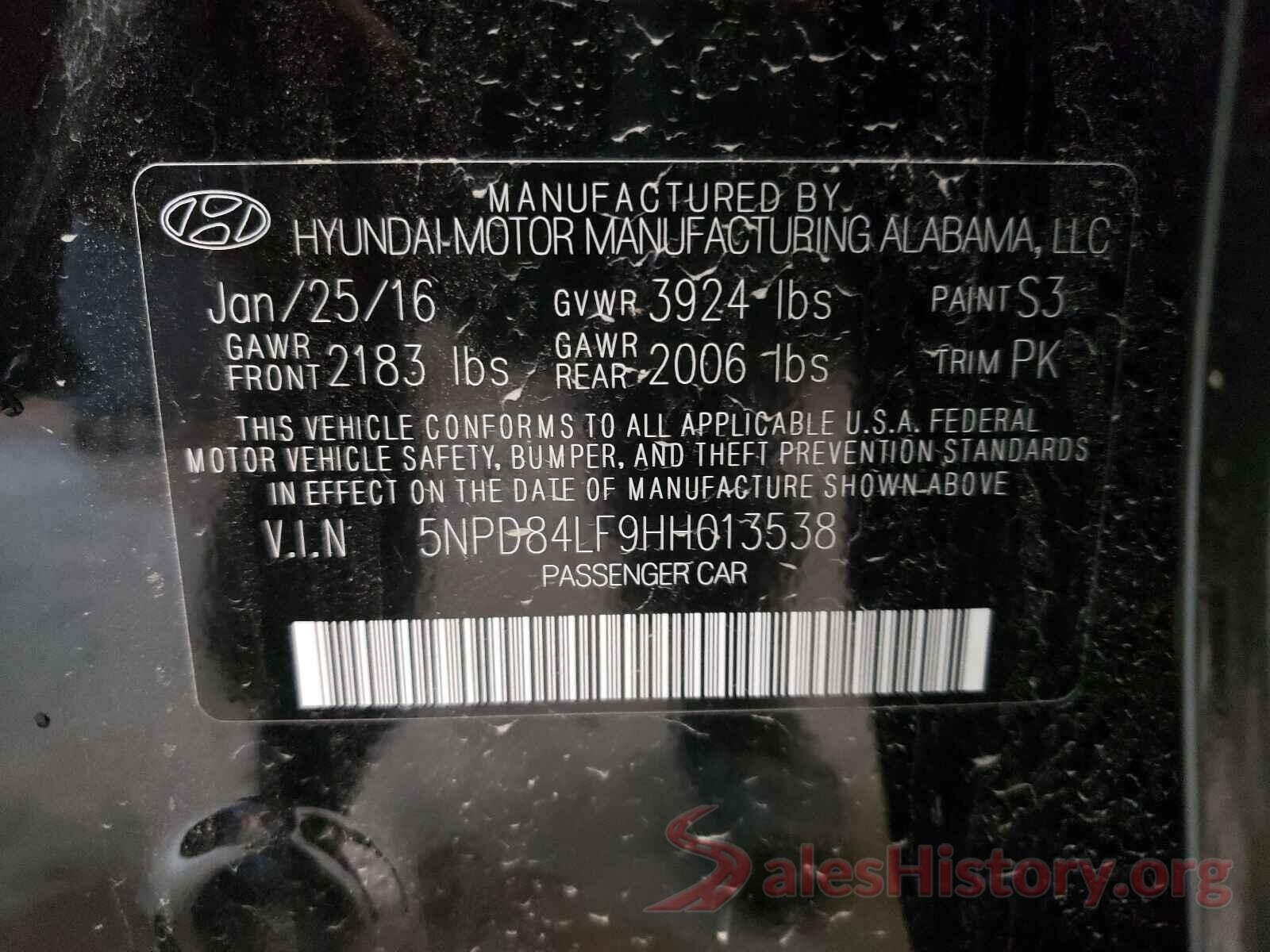 5NPD84LF9HH013538 2017 HYUNDAI ELANTRA