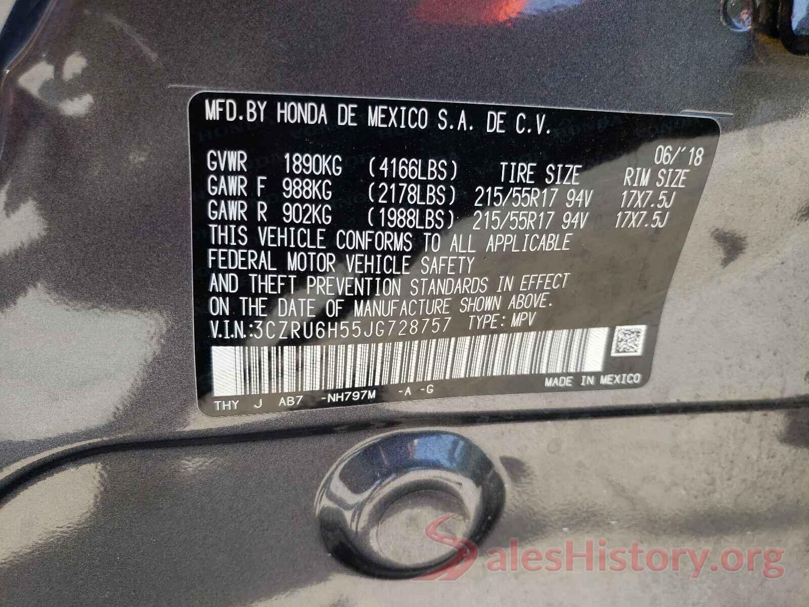 3CZRU6H55JG728757 2018 HONDA HR-V