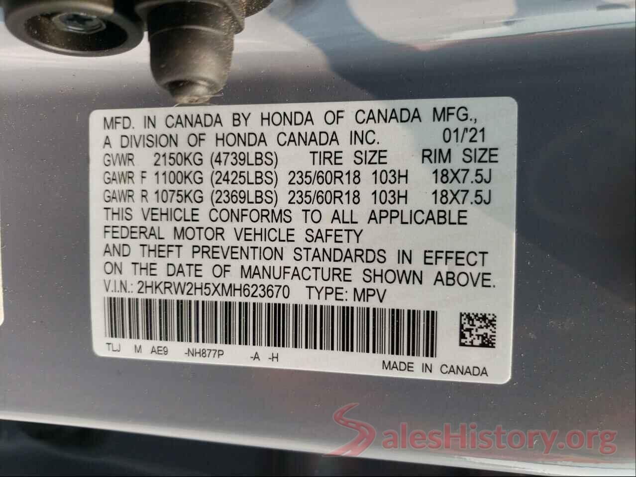 2HKRW2H5XMH623670 2021 HONDA CRV