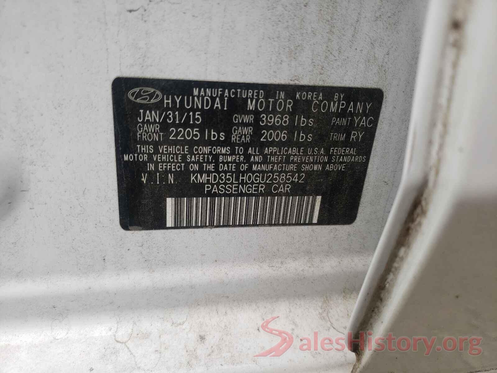 KMHD35LH0GU258542 2016 HYUNDAI ELANTRA