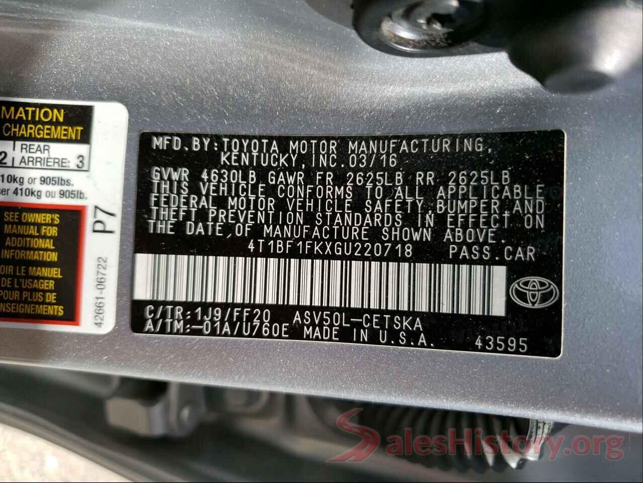 4T1BF1FKXGU220718 2016 TOYOTA CAMRY