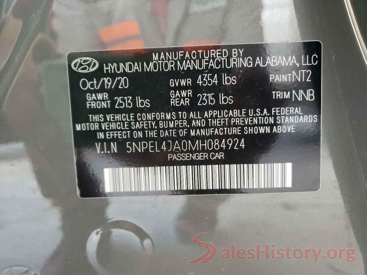 5NPEL4JA0MH084924 2021 HYUNDAI SONATA