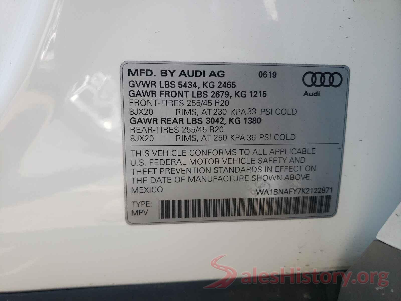 WA1BNAFY7K2122871 2019 AUDI Q5