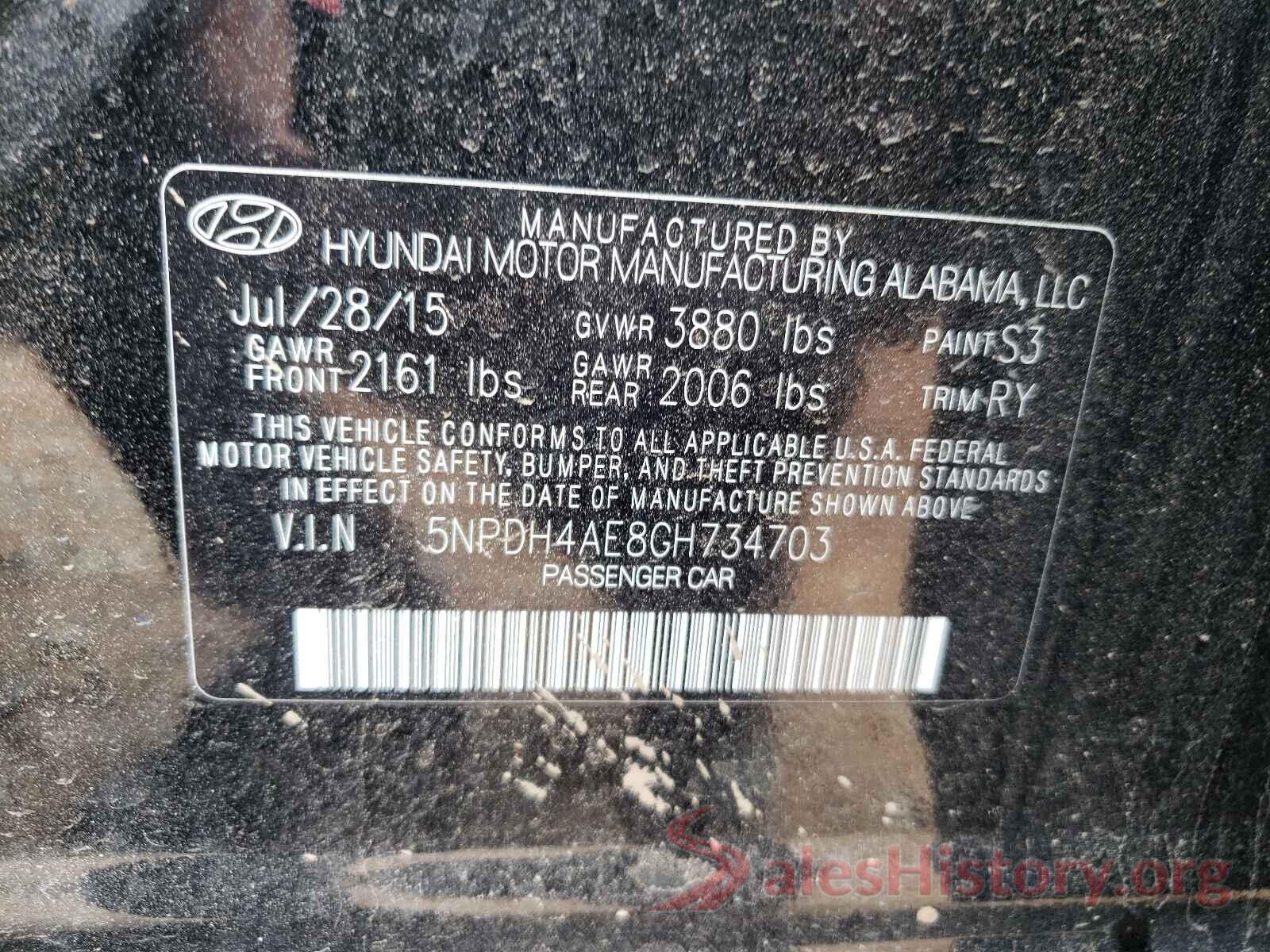 5NPDH4AE8GH734703 2016 HYUNDAI ELANTRA