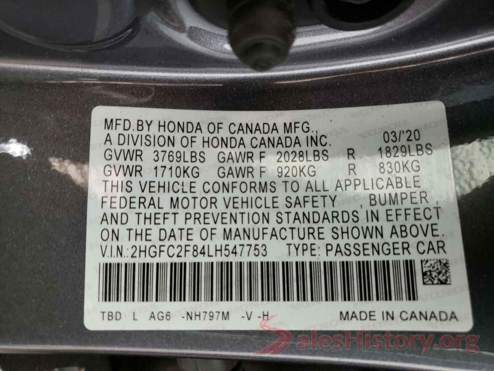 2HGFC2F84LH547753 2020 HONDA CIVIC