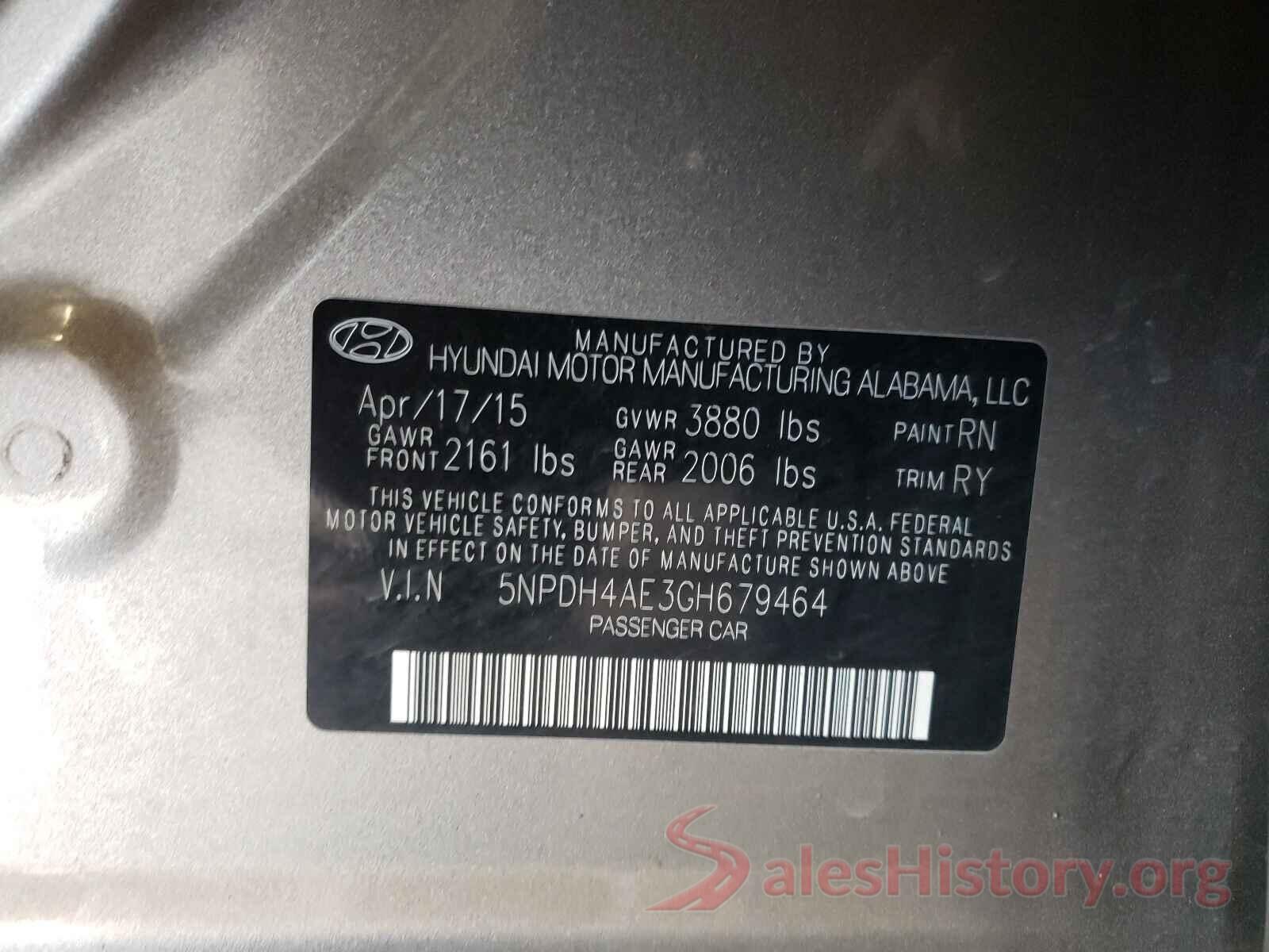 5NPDH4AE3GH679464 2016 HYUNDAI ELANTRA