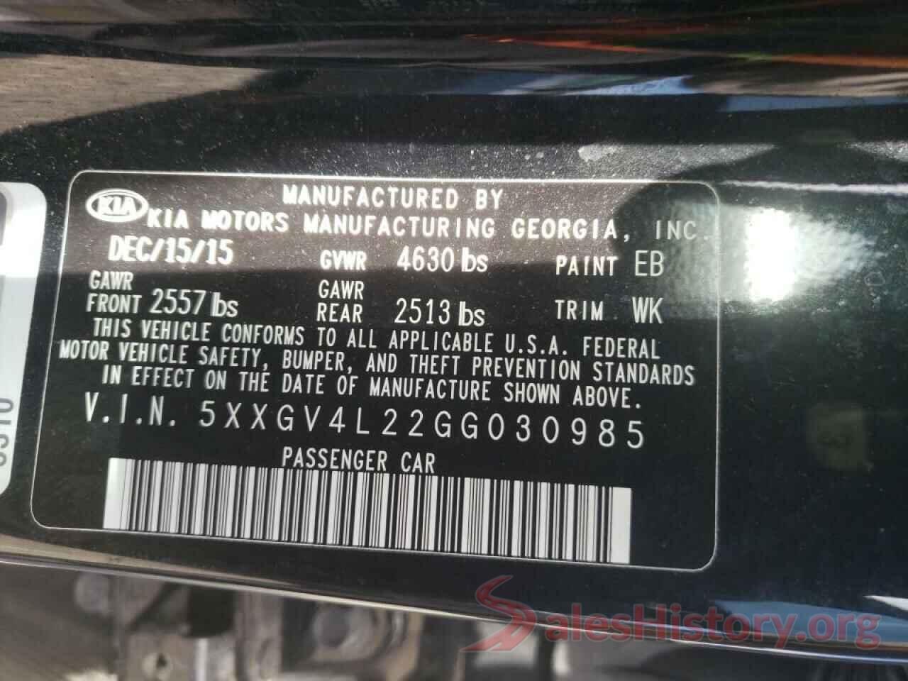 5XXGV4L22GG030985 2016 KIA OPTIMA