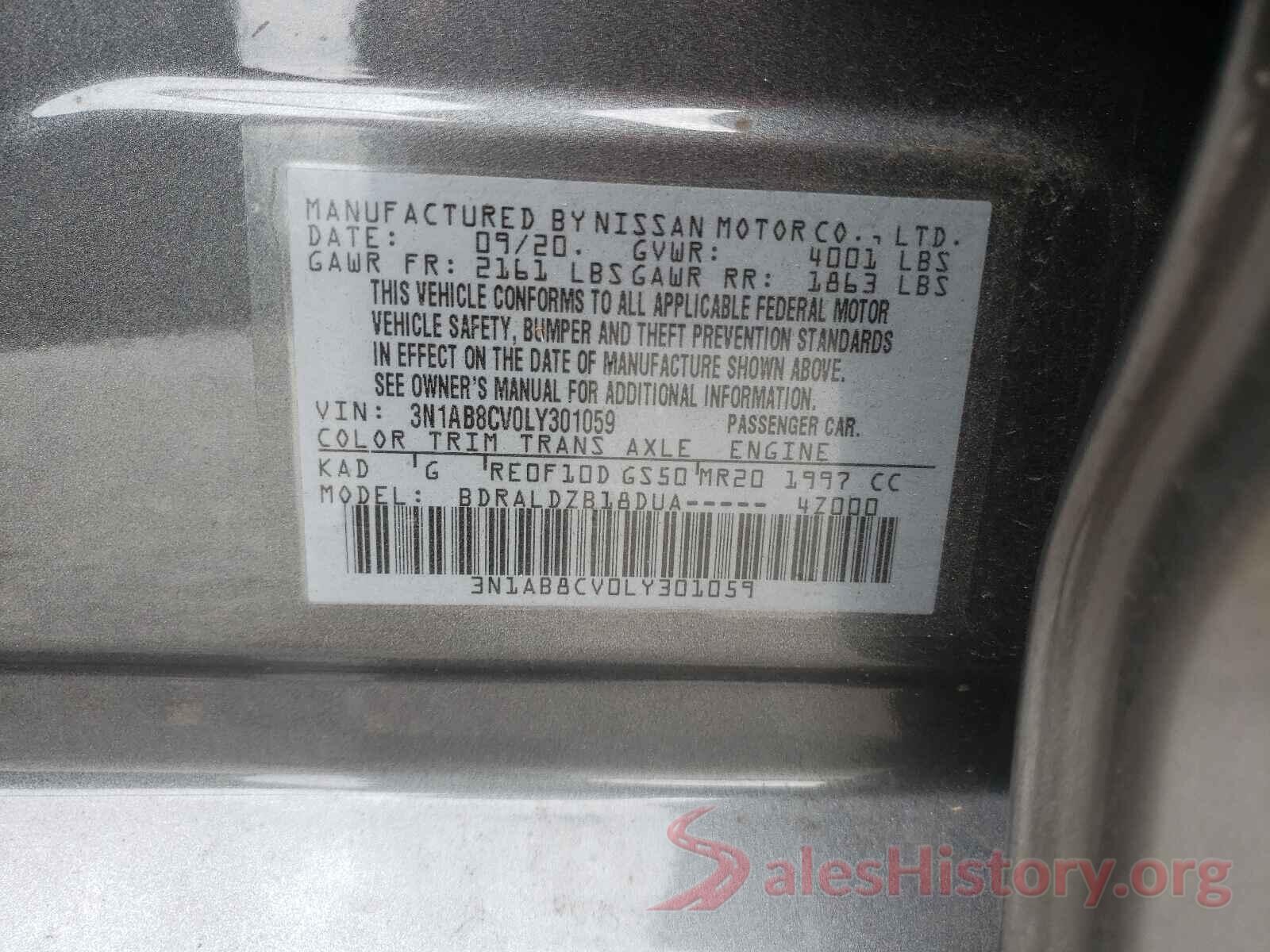 3N1AB8CV0LY301059 2020 NISSAN SENTRA