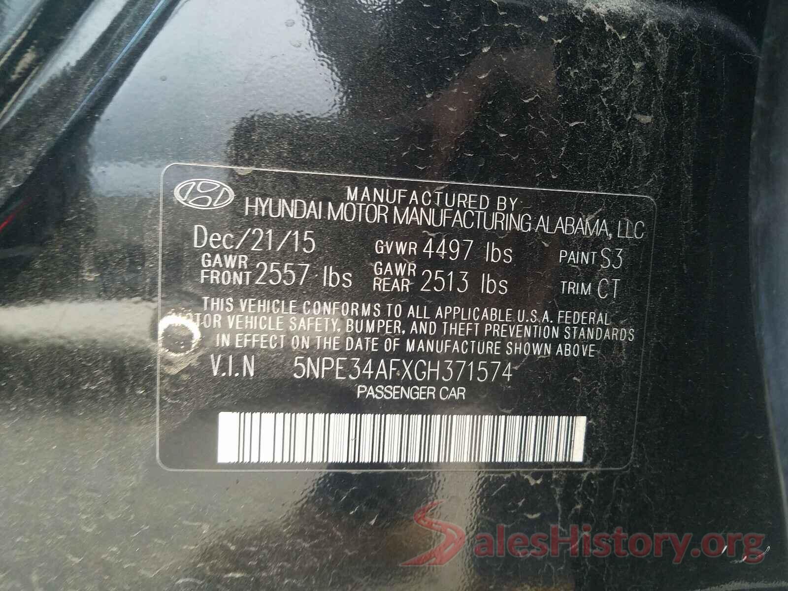 5NPE34AFXGH371574 2016 HYUNDAI SONATA