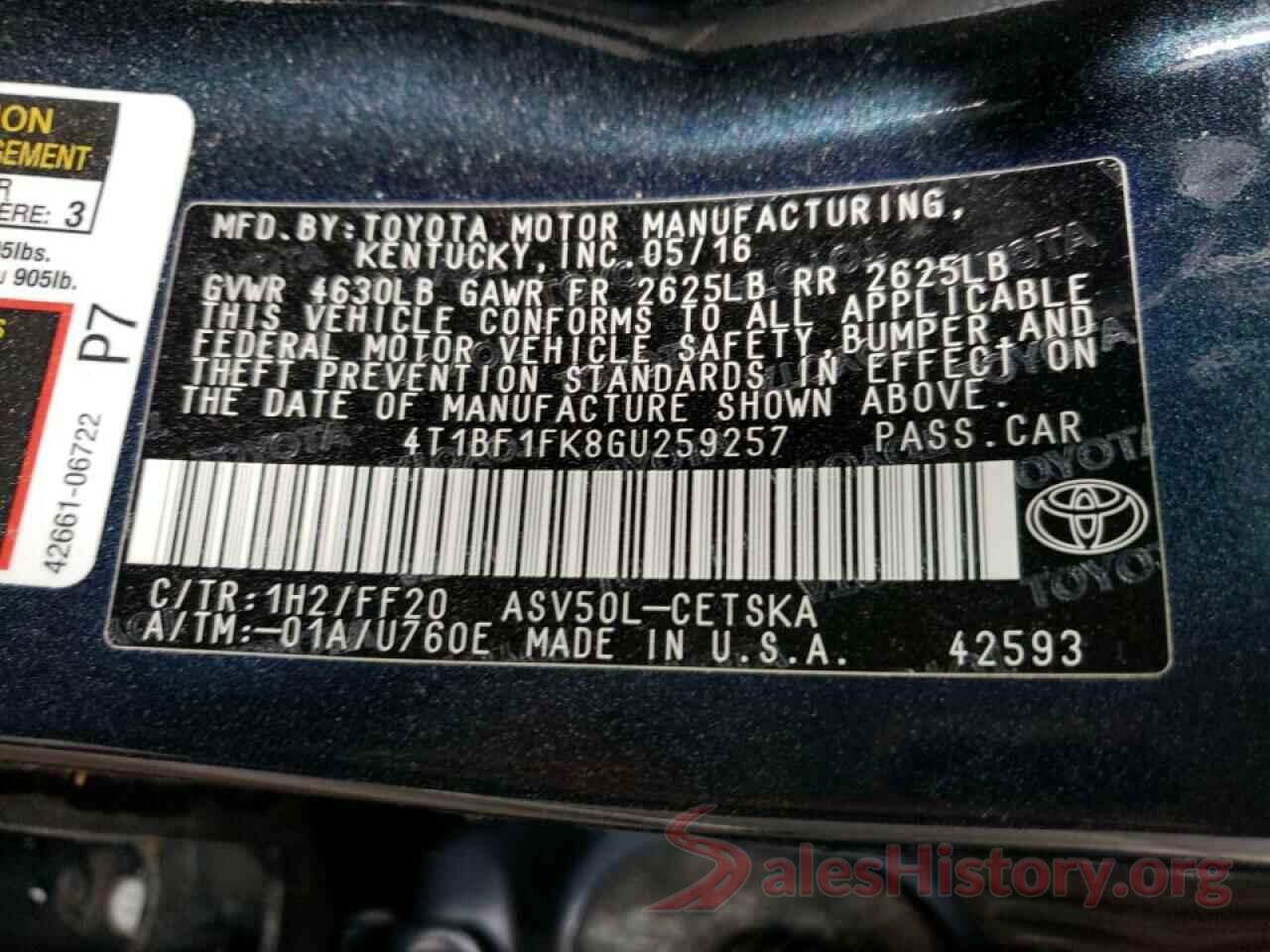 4T1BF1FK8GU259257 2016 TOYOTA CAMRY