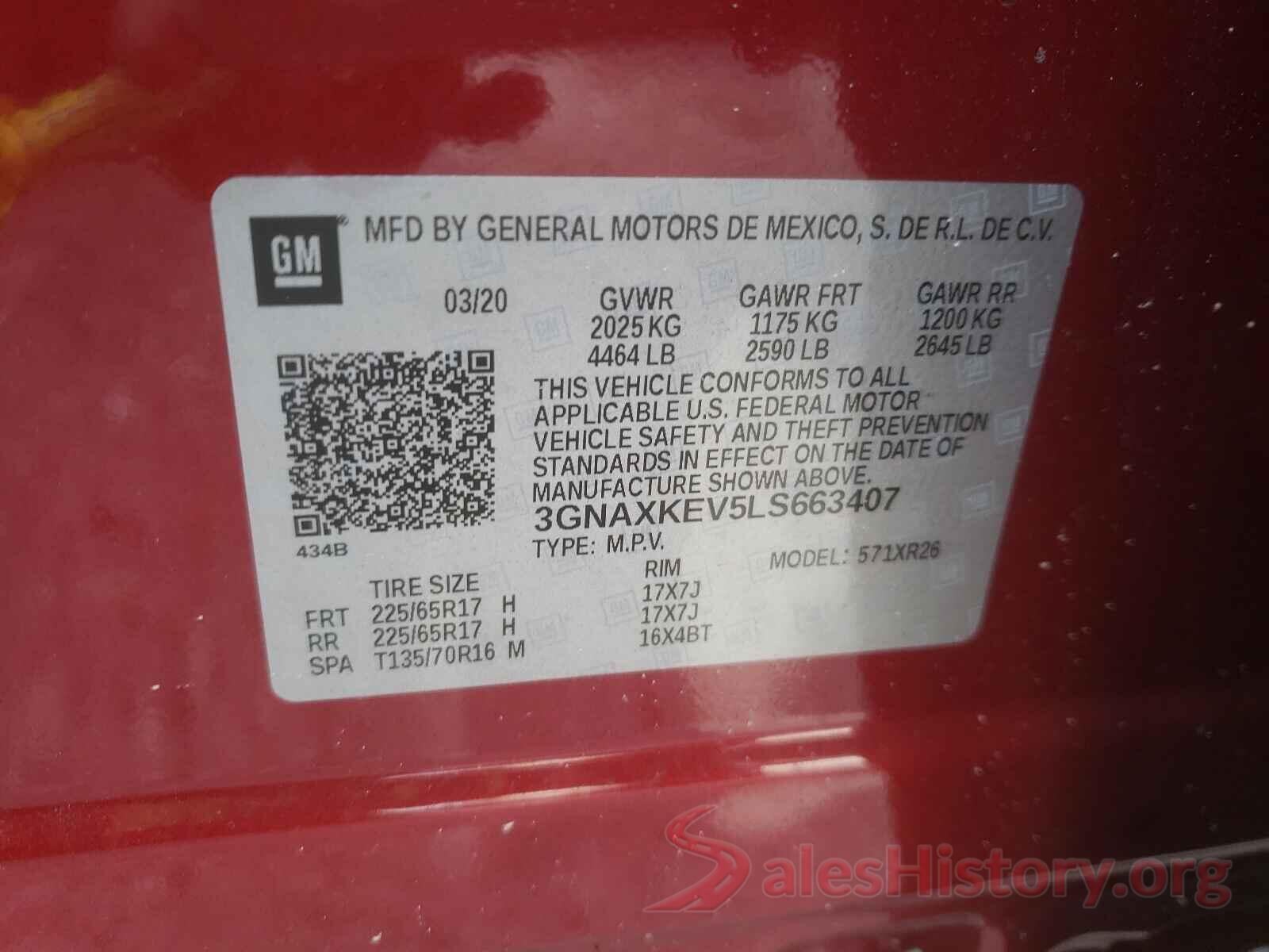 3GNAXKEV5LS663407 2020 CHEVROLET EQUINOX