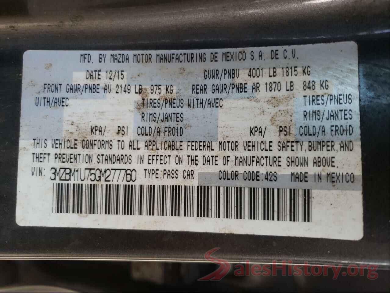 3MZBM1U75GM277760 2016 MAZDA 3