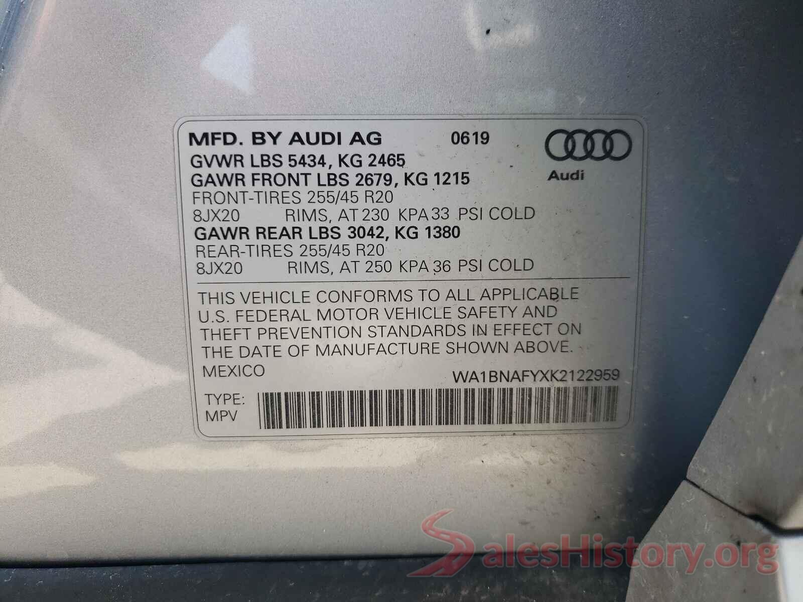 WA1BNAFYXK2122959 2019 AUDI Q5