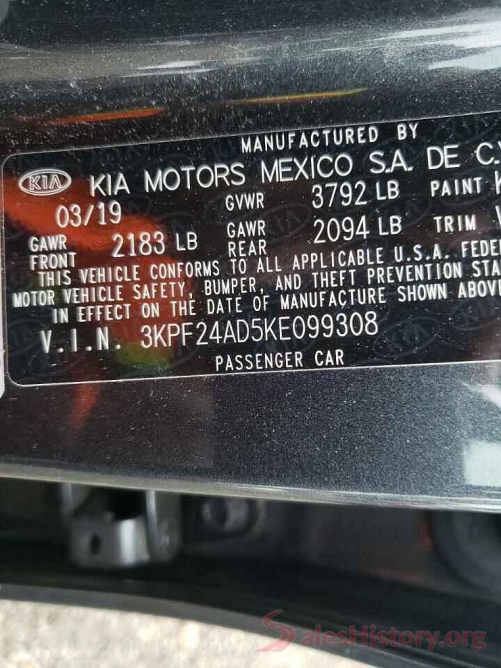 3KPF24AD5KE099308 2019 KIA FORTE