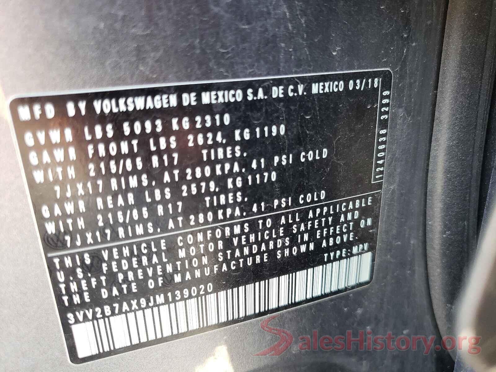 3VV2B7AX9JM139020 2018 VOLKSWAGEN TIGUAN